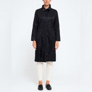 Eileen Fisher Rumpled Trench Coat Women’s Size Small Black Cotton Nylon Metallic